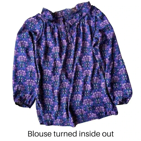 LOFT |  NWOT | LONG SLEEVED BOHO BLOUSE NAVY BLUE PURPLE | SIZE: EXTRA SMALL - Picture 11 of 11